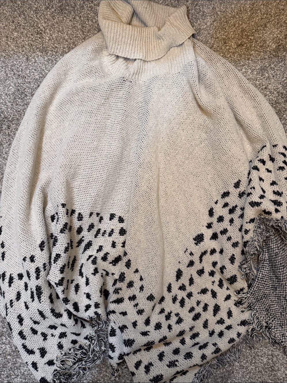 entro Cream Turtleneck Poncho with Black Spot Accent